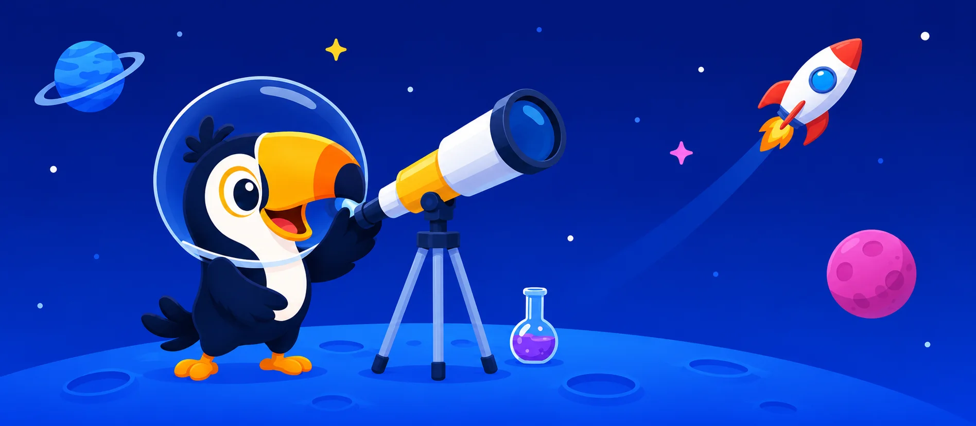 Astronaut Tunecan looking through a telescope